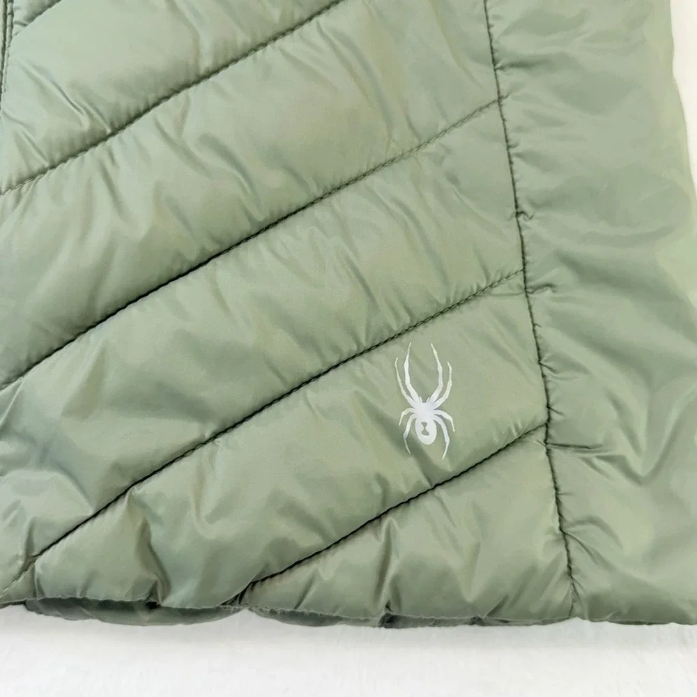 Spyder Womens Sage Green Hooded Puffer Jacket Chevron Quilted Size‎ Small - Picture 7 of 12